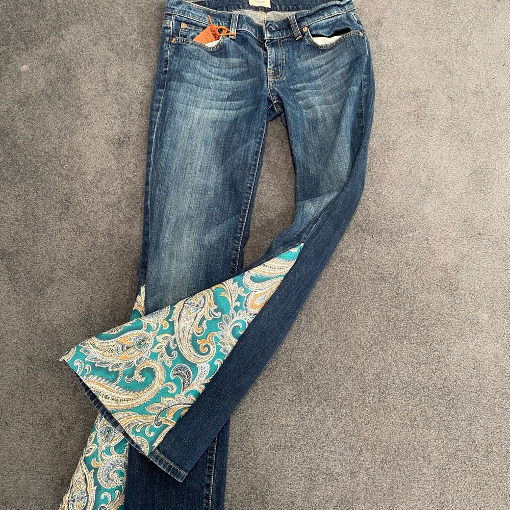 Women's Blue Jeans with Paisley Flare
